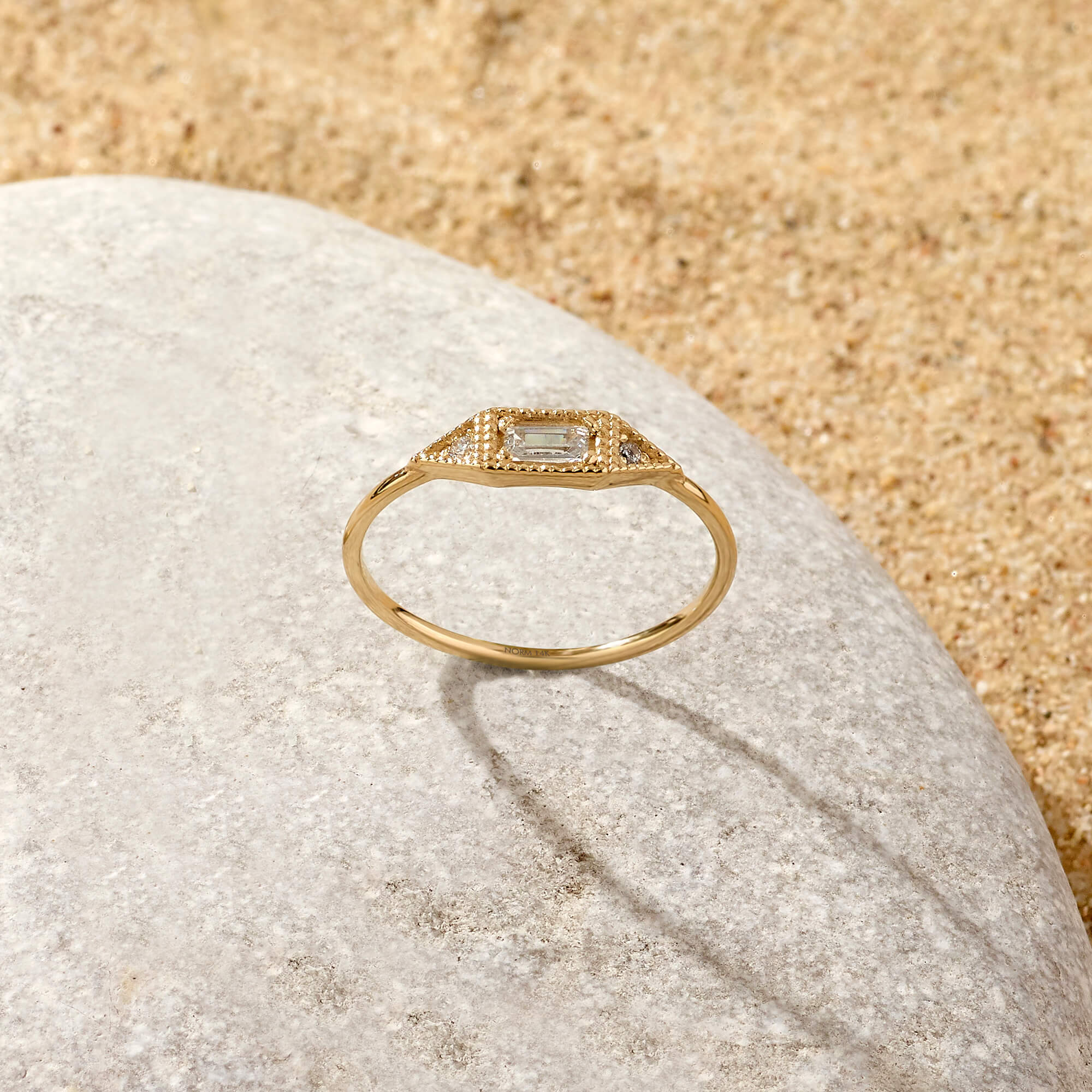 Women's Vintage Baguette Ring in 14k Real Yellow Gold