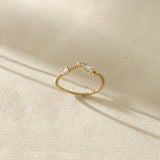 14k Real Yellow Gold Wave Marquise Ring