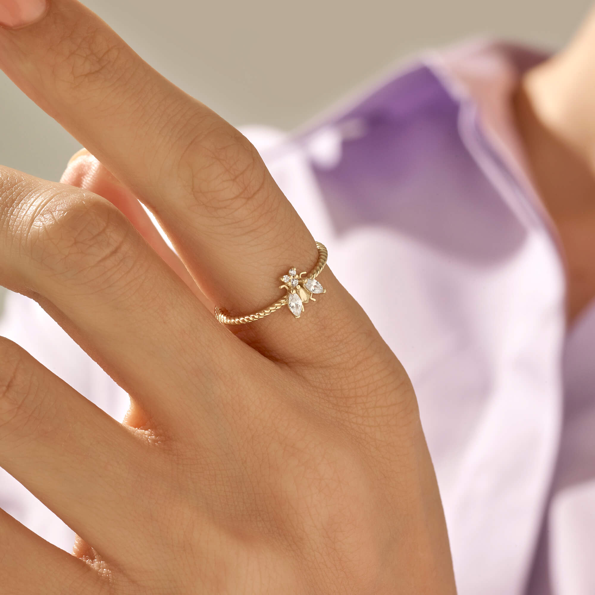 Honey Bee Ring in 14k Real Yellow Gold