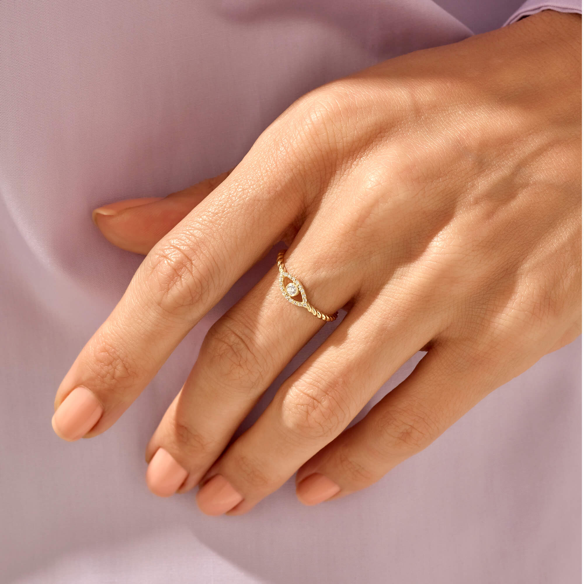 Minimalist Evil Eye Ring in 14k Real Gold