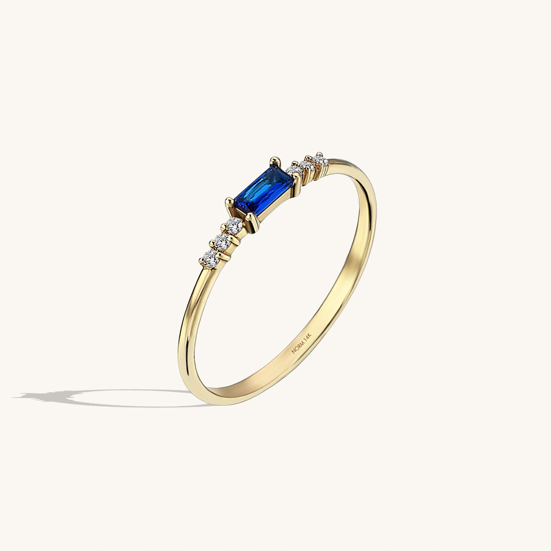Blue Baguette Ring in 14k Solid Gold