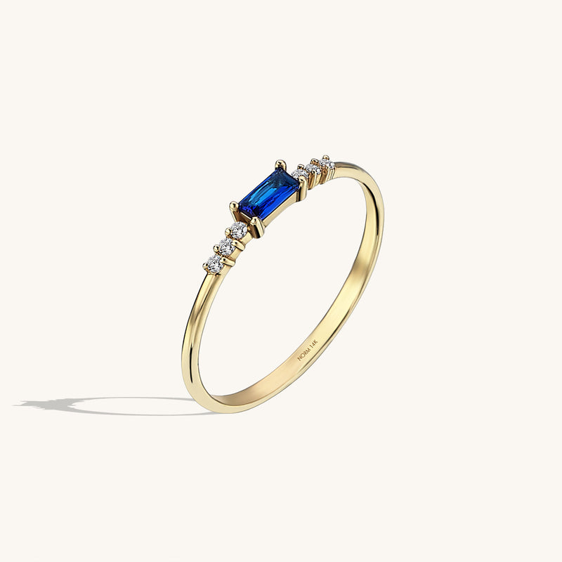 Blue Baguette Ring in 14k Solid Gold