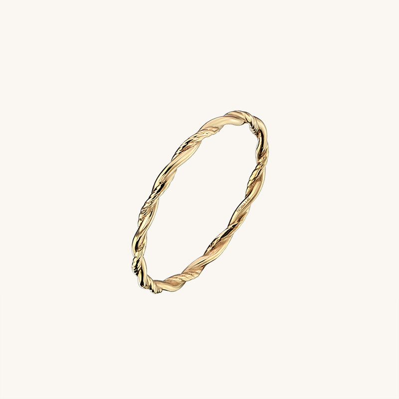 Minimalist Hammered Twisted Ring in Real Gold