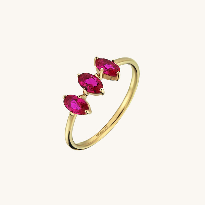 3 Stone Ruby Stackable Ring in 14k Gold