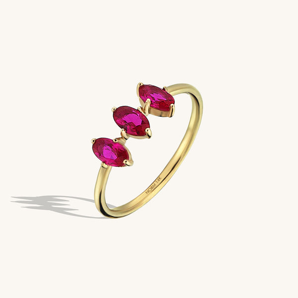 Women's 3 Stone Ruby Ring in 14k Solid Gold