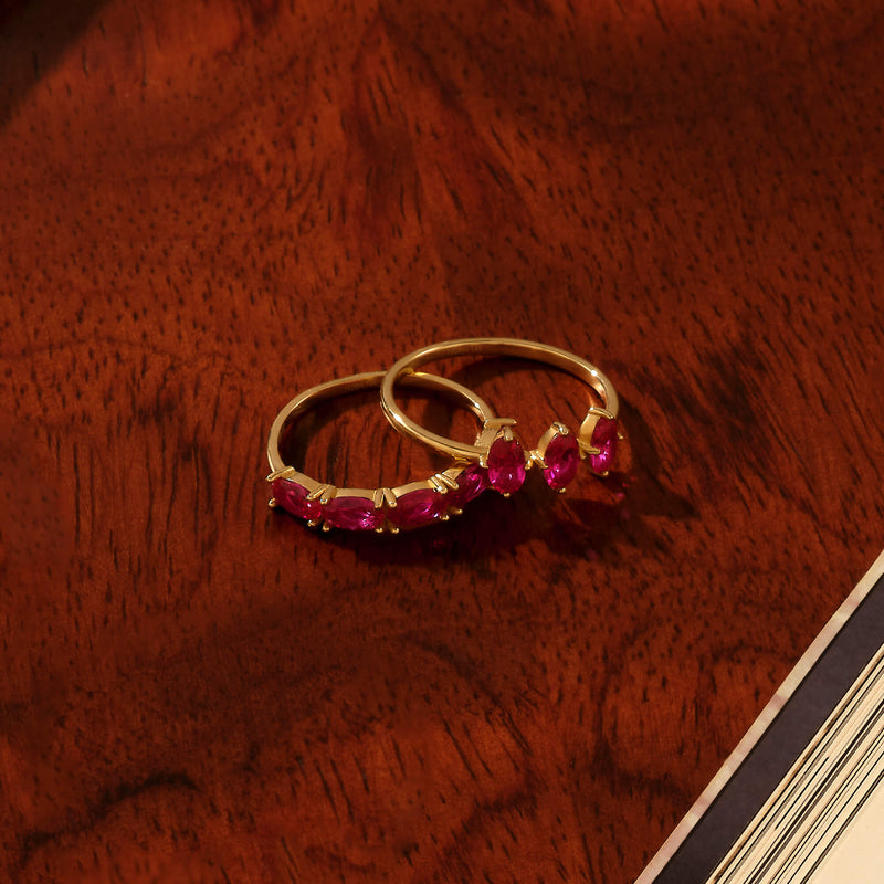 14k Solid Gold Dainty 3 Stone Ruby Ring