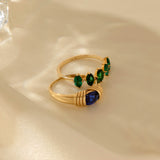 5 Stone Oval Cut Emerald Stackable Ring in 14k Solid Gold