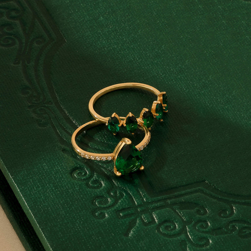 5 Stone Emerald Stackable Ring in 14k Gold