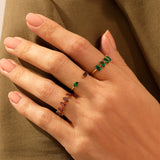 14k Solid Gold Dainty 5 Stone Emerald Ring