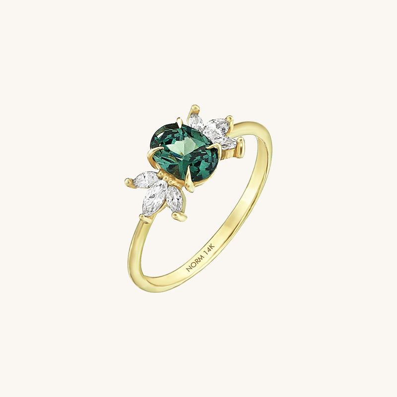 14k Real Gold Alexandrite Flower Solitaire Ring