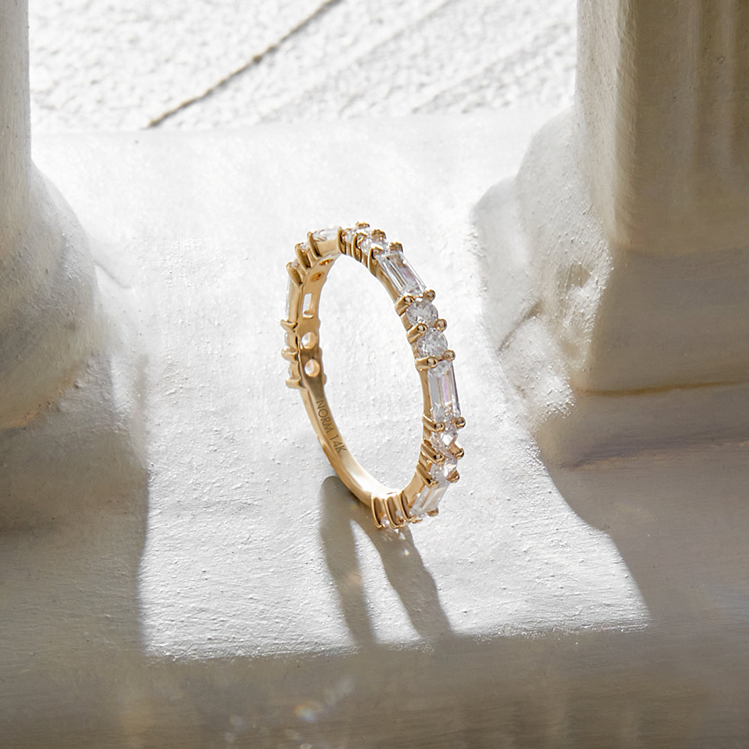 Baguette Cut CZ Band Ring in 14k Real Yellow Gold