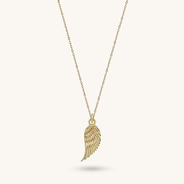 14k Real Yellow Gold Angel Wing Pendant for Women 