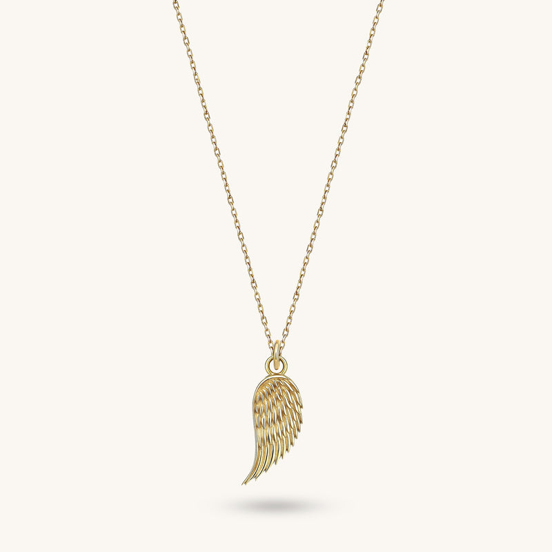 14k Real Yellow Gold Angel Wing Pendant for Women 