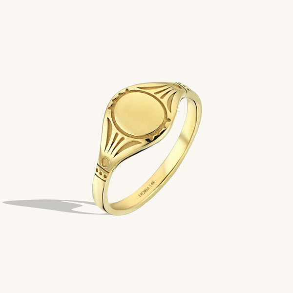 14k Solid Yellow Gold Antique Signet Ring for Women