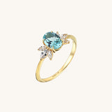 Aqumarine Flower Solitaire Ring in 14k Real Yellow Gold