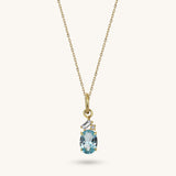 14k Gold AAA Grade Lab-Grown Aquamarine Oval Necklace for Women 