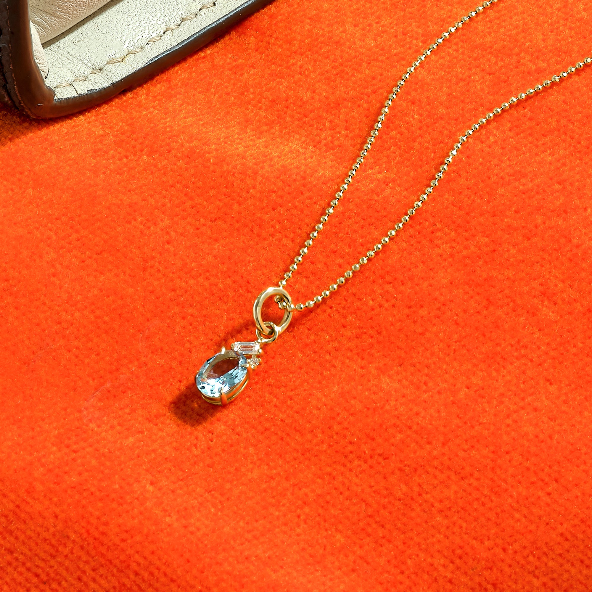 14k Real Gold AAA Grade Lab-Grown Aquamarine Oval Necklace for Women
