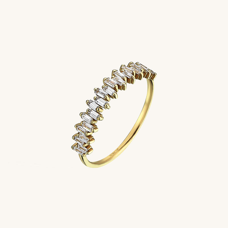 Baguette Half Eternity Ring in 14k Real Yellow Gold