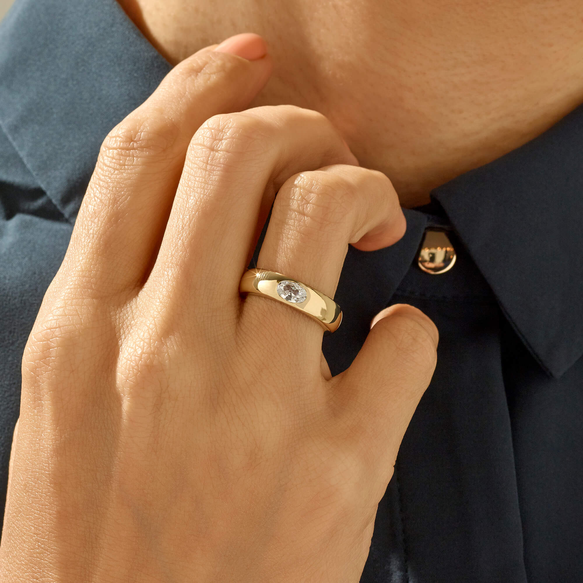 Bezel Setting Statement Dome Ring in 14k Real Yellow Gold