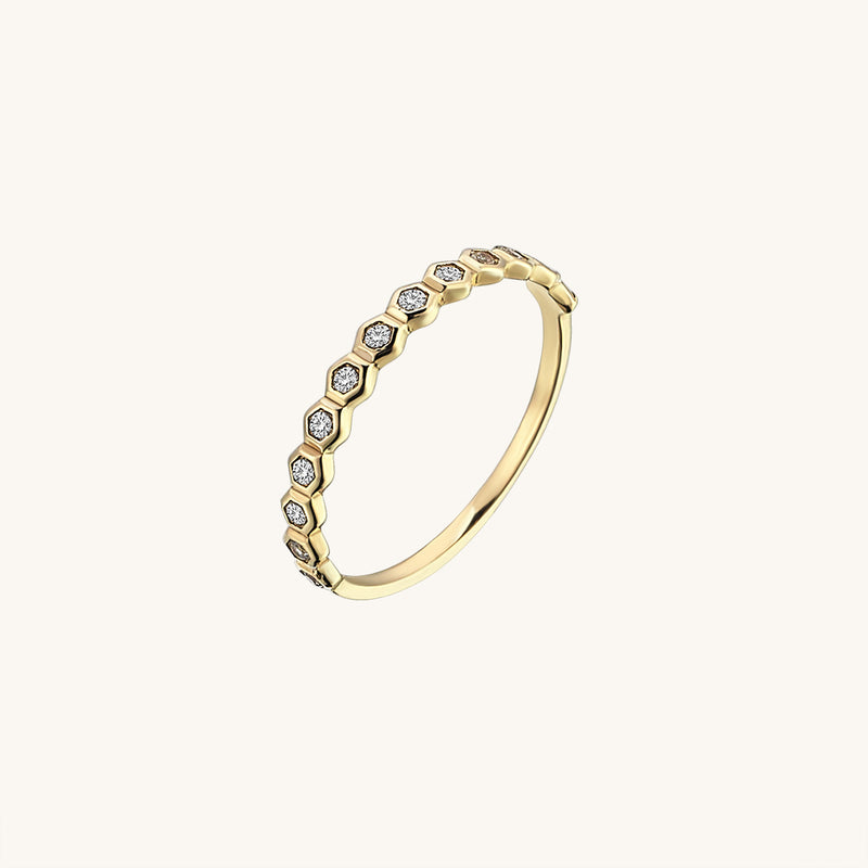 Bezel Pave Half Eternity Band Ring in 14k Real Yellow gold