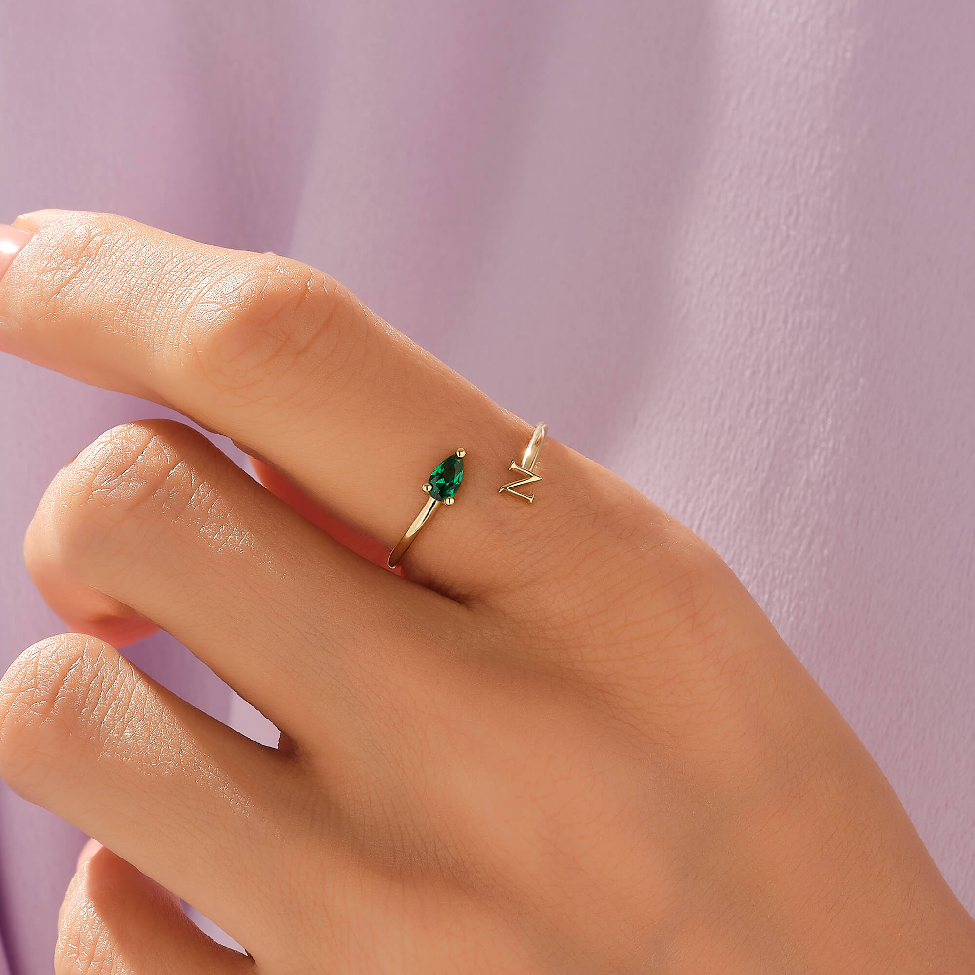 Custom Initial Birthstone Ring in 14k Real Gold