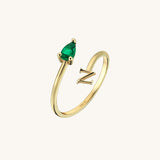 Personalized Initial Birthstone Ring in 14k Real Gold
