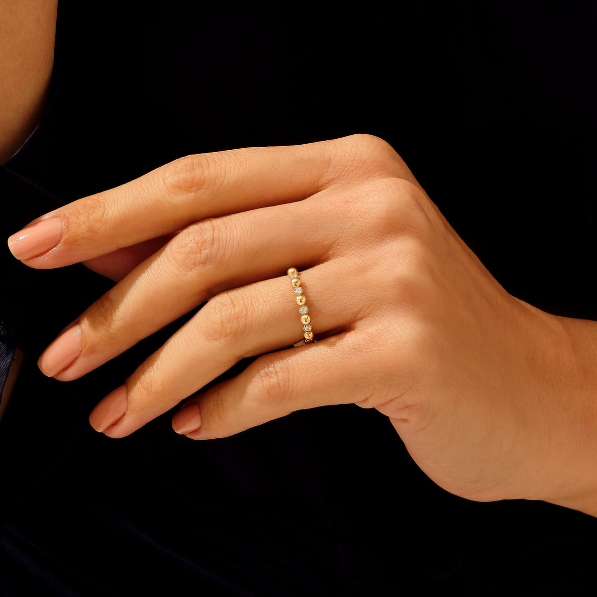 14k Solid Yellow Gold Bold Beaded Stacklable Ring - Norm Jewels