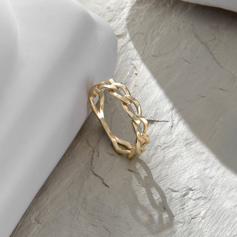 Women's Bold Chain Band Ring in 14k Solid Yellow Gold