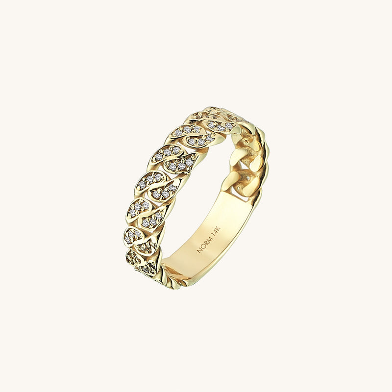 Women's Paved Cuban Links Bold Chain Ring in 14k Solid Gold
