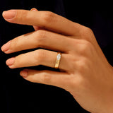 14k Real Yellow Gold Marquise Thick Band Ring for Women