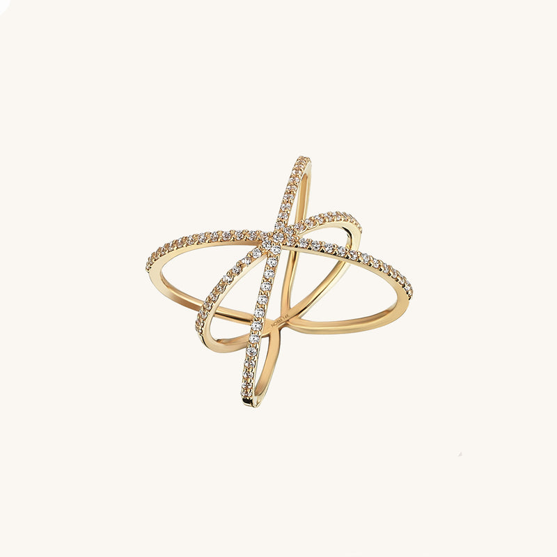 Women's Bold X Ring in 14k Solid Yellow Gold