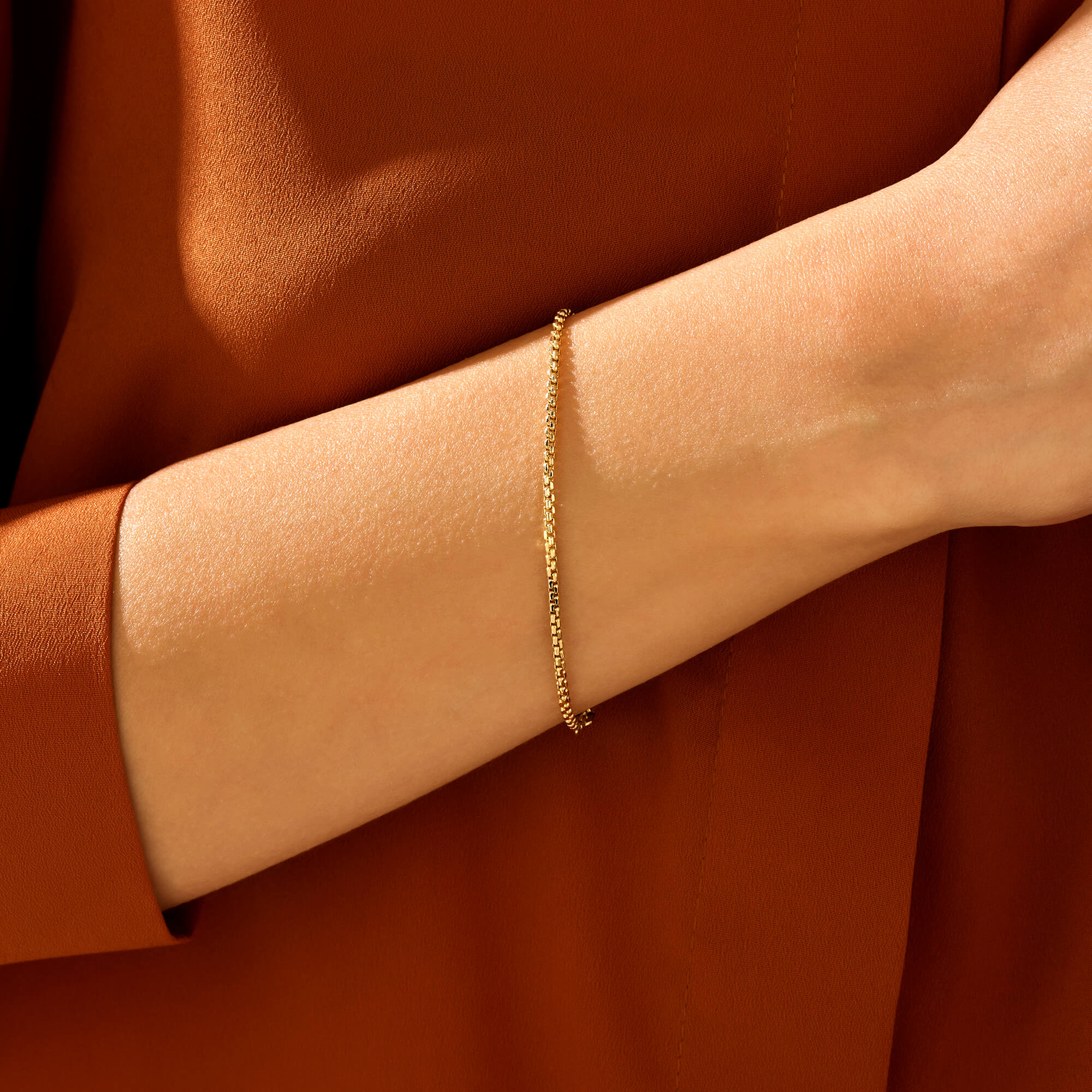 Women's Box Chain Bracelet in 14k Real Yellow Gold