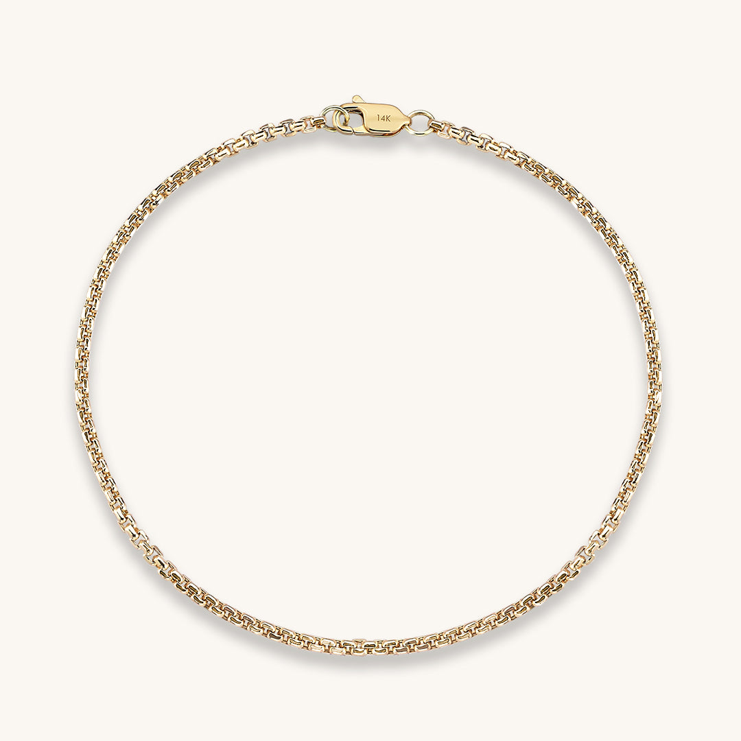 Box Chain Bracelet in 14k Real Yellow Gold