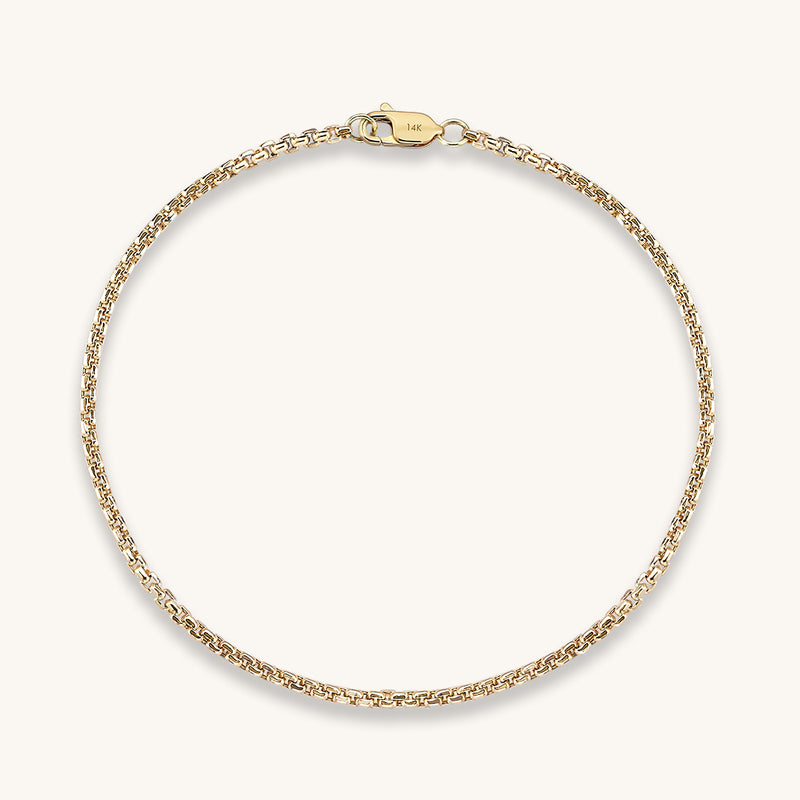 Box Chain Bracelet in 14k Real Yellow Gold