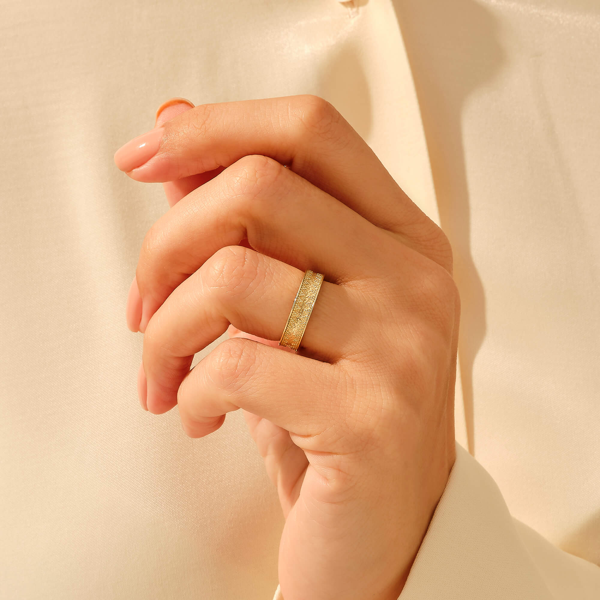 Byzantine Inspired Bold Band Ring in 14k Real Yellow Gold