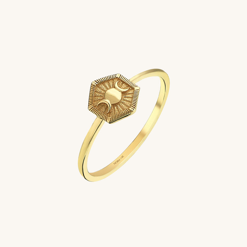 14k Yellow Gold Moon Celestial Ring
