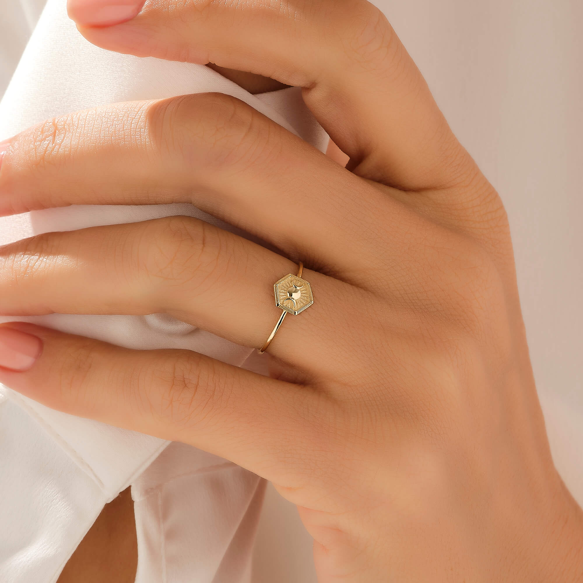 14k Solid Gold Celestial Ring in 14k Solid Gold