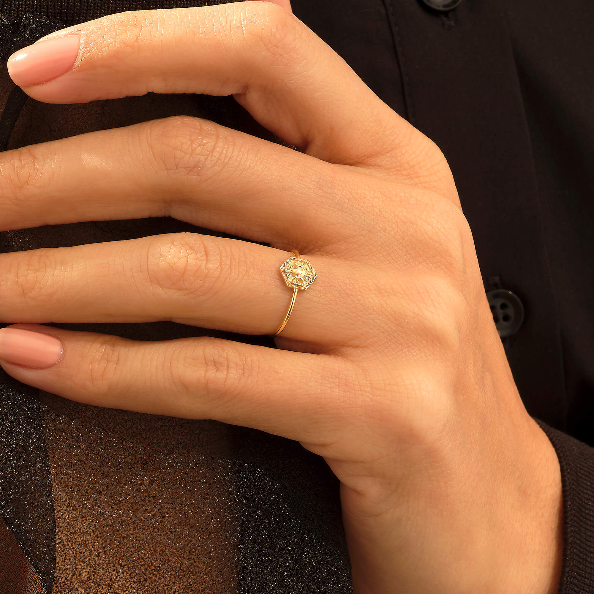 Celestial Stackable Ring in 14k Solid Yellow Gold