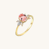 Oval Peach Sapphire Solitaire Flower Ring in 14k Real Gold