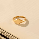 14k Solid Gold Circle Signet Ring for Women