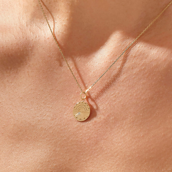 14k Yellow Gold Sunshine Coin Pendant for Women