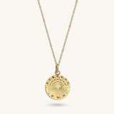 Circle Sunshine Pendant Necklace in 14k Real Yellow Gold