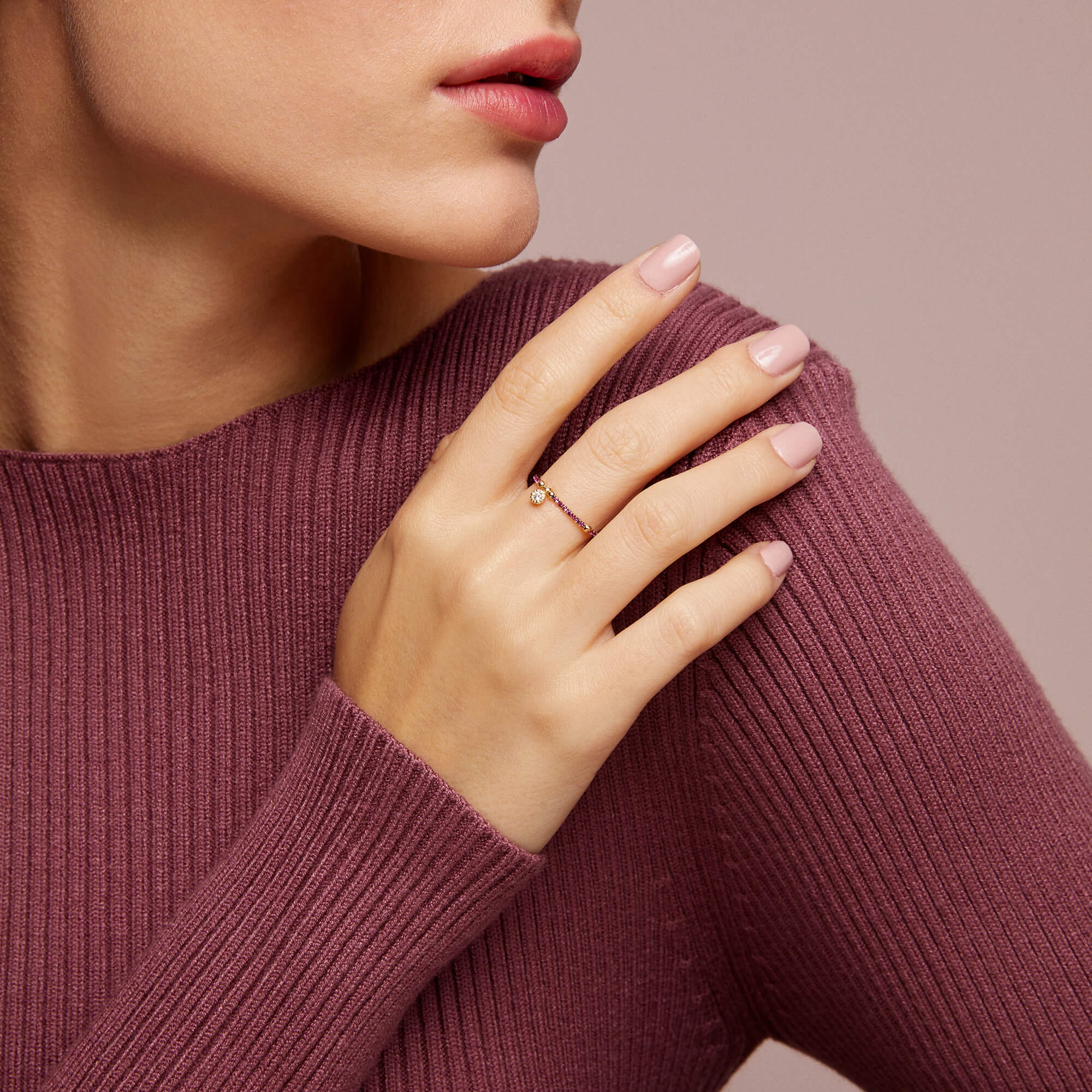 Stackable Eternity Band Ring Paved with Red and White CZ Stones in Gold