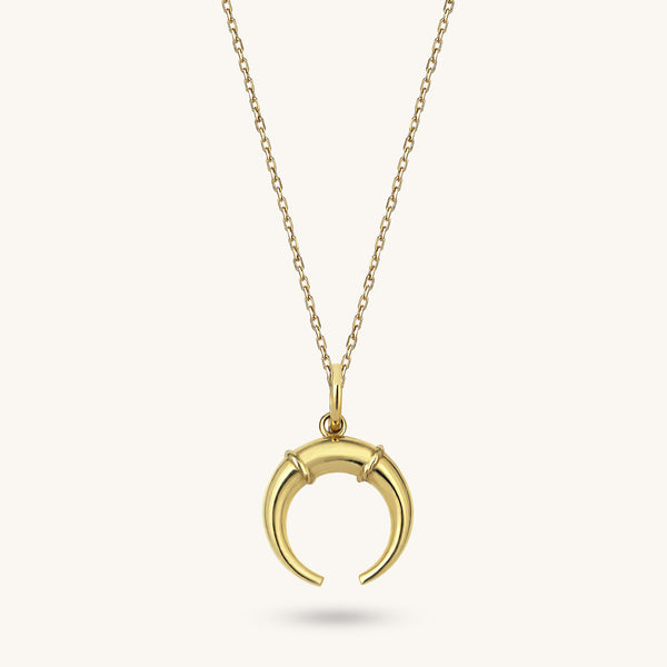 14k Real Yellow Gold Crescent Pendant for Women