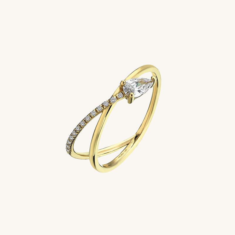 14k Real Gold Pear Criss Cross Stacking Ring