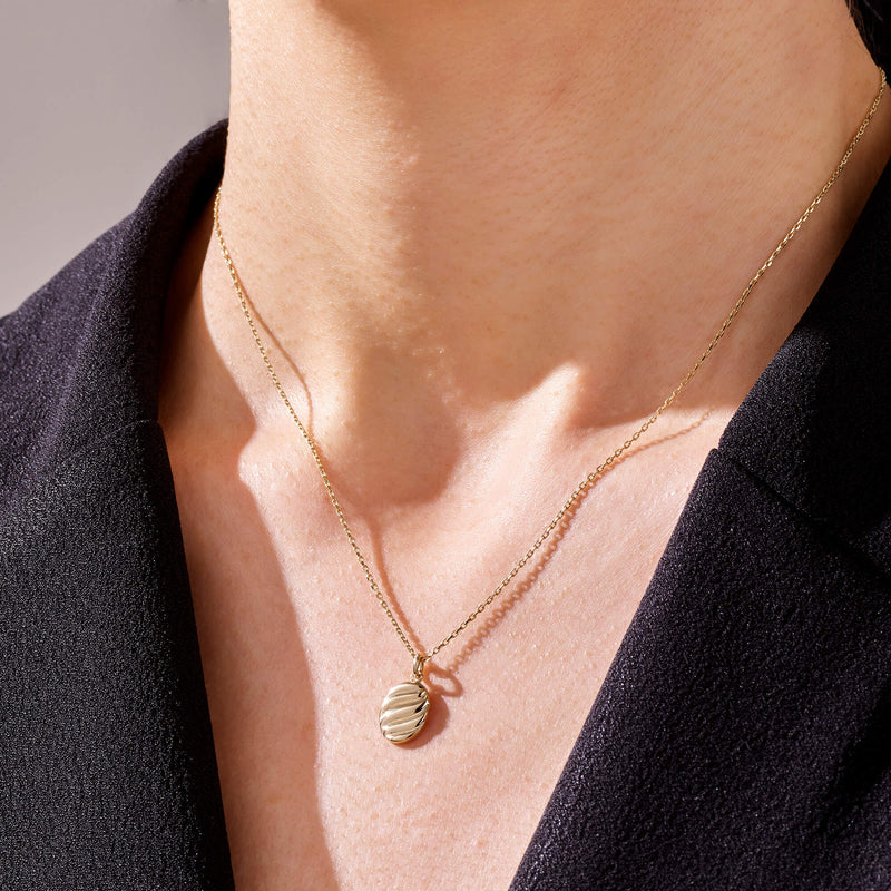 Oval Croissant Pendant Necklace in 14k Solid Yellow Gold