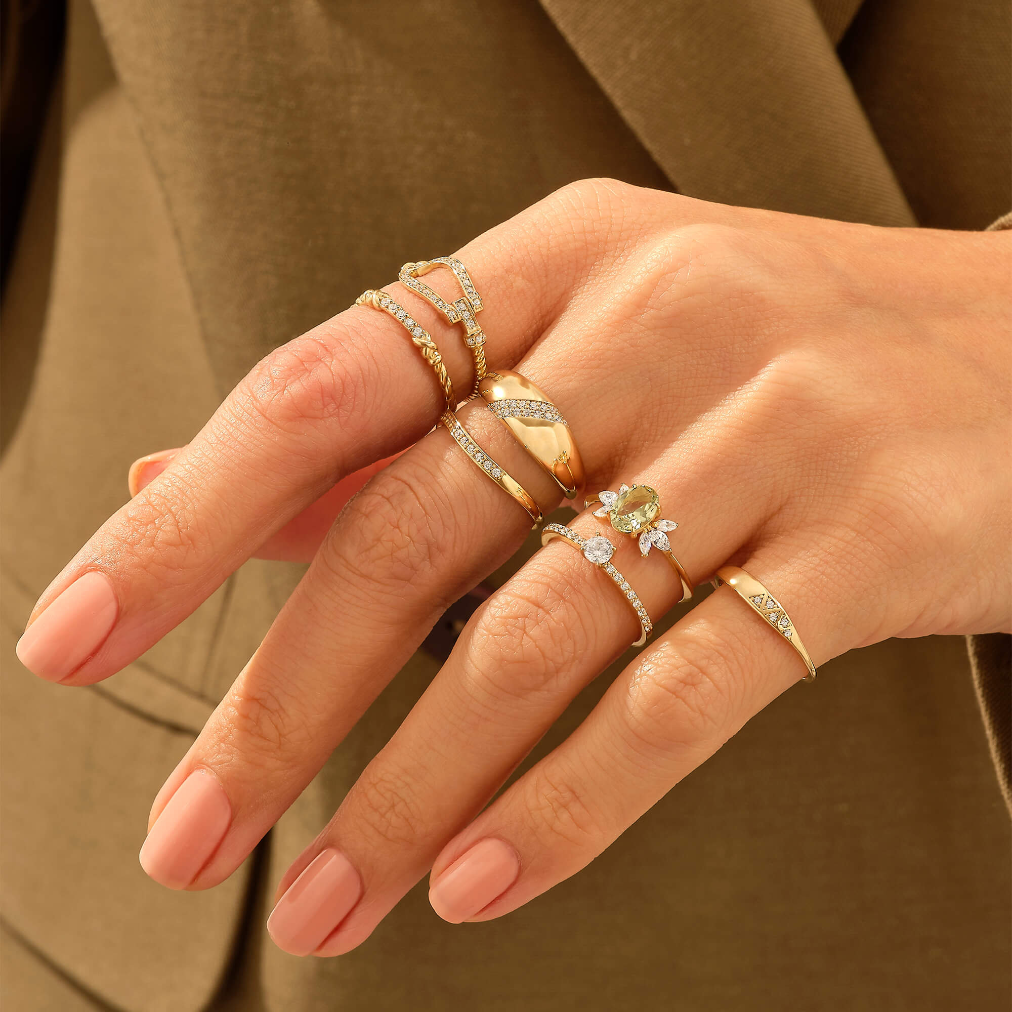 14k Real Yellow Gold Cross Pave Dome Statement Ring 