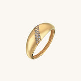 14k Solid Yellow Gold Chunky Cross Pave Dome Ring