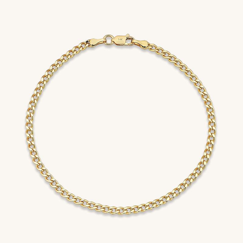 Women's Curb Chain Bracelet in 14k Real Yellow Gold