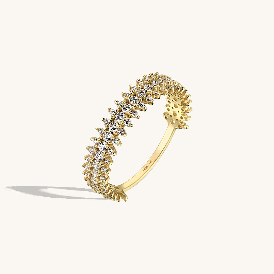 Dainty Band Ring Paved with White CZ Stones in 14k Real Gold